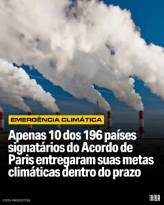 Apenas 10 dos 196 países signatários do Acordo de Paris entregaram suas metas climáticas dentro do prazo